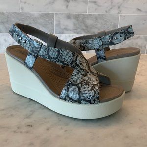 Crocs Brooklyn High Wedge Sandal with snakeskin Print and Adjustable ankle Strap